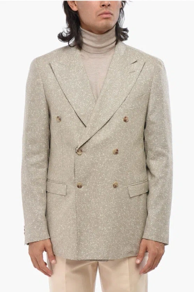 Corneliani Cc Collection Virgin Wool Blend Double Breasted Blazer In Neutral