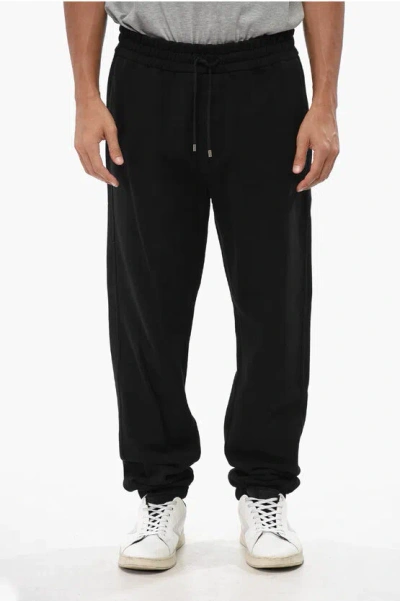 Saint Laurent Solid Color Fleeced Cotton Joggers With Elastic Waistband In Black