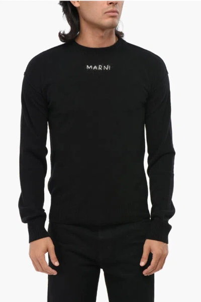 Marni Virgin Wool And Cashmere Crew-neck Sweater With Contrasting In Black
