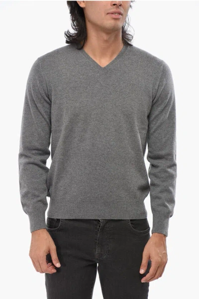 Cruciani V-neck Pure Cashmere Sweater In Gray
