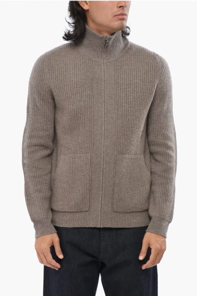 Oliver Lattughi Cashmere Turtleneck Sweater With Zip Closure In Brown