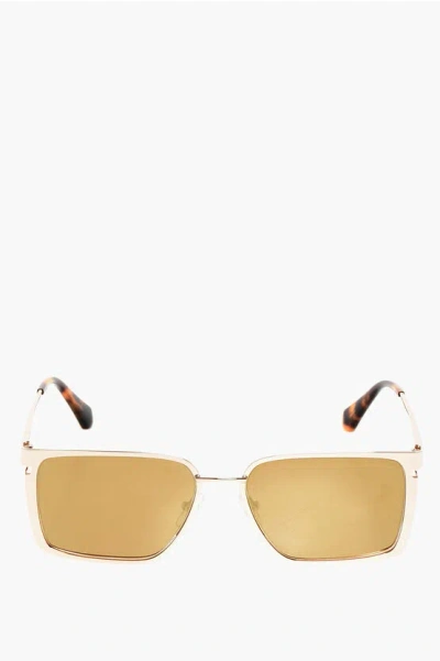 Off-white Golden-effect Frame Yoder Mirrored Rectangular Sunglasses In Yellow