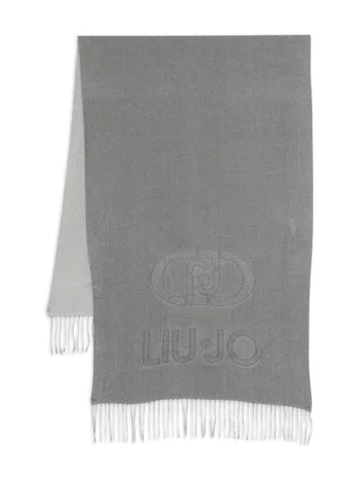 Liu •jo Logo-embroidered Fringe Scarf In Gray