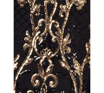 B & A By Betsy And Adam Betsy & Adam Petite Sequinned Mesh-sleeve Evening Gown In Black