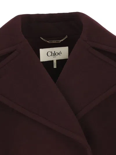 Chloé Women Violet Double-breasted Jacket With Wide Notched Revers And Dropped Shoulders In Wool Ble In Brown