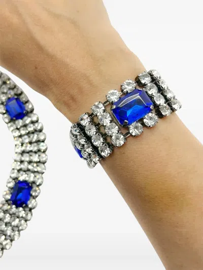 Pre-owned Jennifer Gibson Jewellery 1980s Blue-crystal Choker Cuff And Earrings Set In Silver