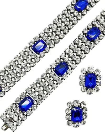 Pre-owned Jennifer Gibson Jewellery 1980s Blue-crystal Choker Cuff And Earrings Set In Silver