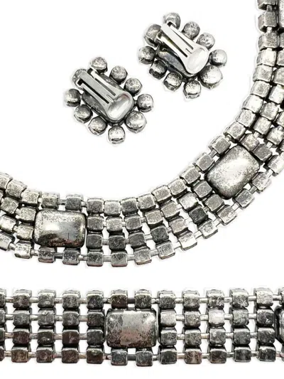 Pre-owned Jennifer Gibson Jewellery 1980s Blue-crystal Choker Cuff And Earrings Set In Silver