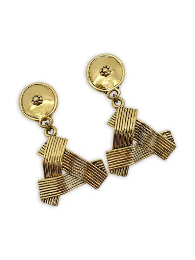 Pre-owned Jennifer Gibson Jewellery 1980s Ribbon Motif Earrings In Gold