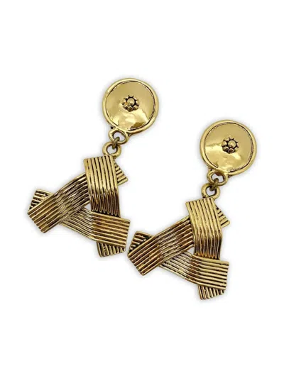 Pre-owned Jennifer Gibson Jewellery 1980s Ribbon Motif Earrings In Gold