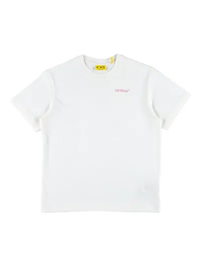 Off-white Kids White Cotton T-shirt With Pink Arrow Logo In White
