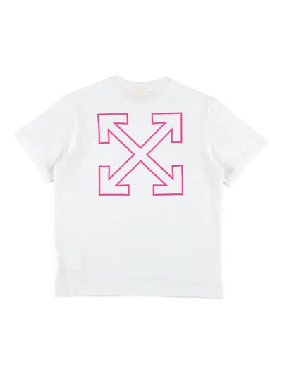 Off-white Kids White Cotton T-shirt With Pink Arrow Logo In White