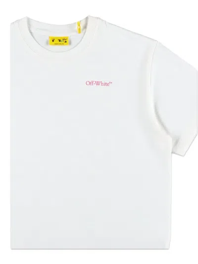 Off-white Kids White Cotton T-shirt With Pink Arrow Logo In White
