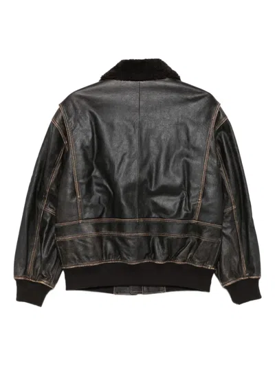 Dunst Shearling Collared Leather Jacket Brushed Brown In Black