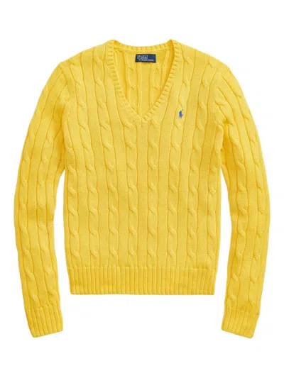 Polo Ralph Lauren Cable-knit V-neck Sweater In Yellow