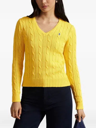 Polo Ralph Lauren Cable-knit V-neck Sweater In Yellow