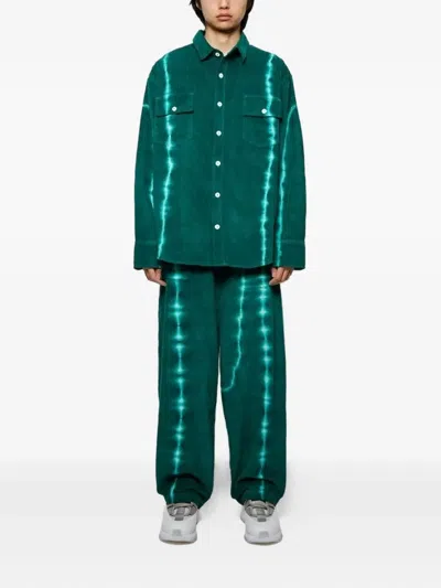 The Elder Statesman Grid Cord Work Trousers In Green