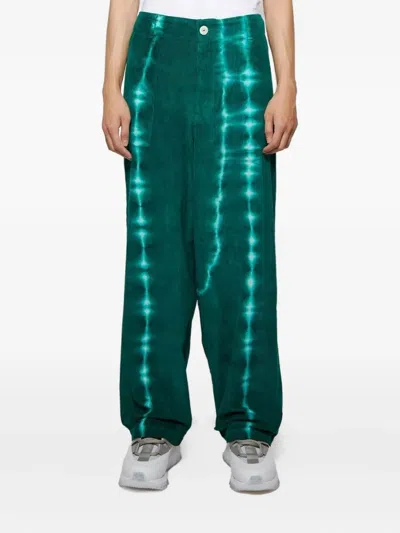 The Elder Statesman Grid Cord Work Trousers In Green