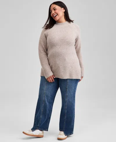 And Now This Trendy Plus Size Mock-neck Sweater, Macy's Exclusive In Multi