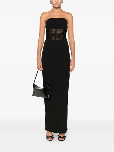 Patrizia Pepe Mesh-panelled Maxi Dress In Black