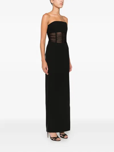 Patrizia Pepe Mesh-panelled Maxi Dress In Black