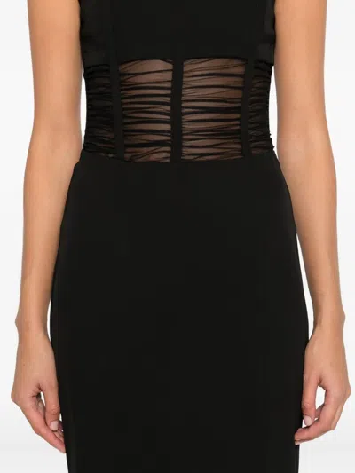 Patrizia Pepe Mesh-panelled Maxi Dress In Black