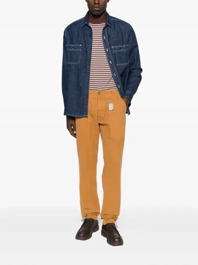 Chesapeake's Relaxed Fit Brown Trousers With Functional Pockets In Yellow