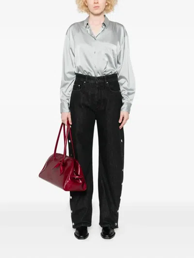 Forte Forte Long Sleeve Satin Top Featuring Pocket In Silver