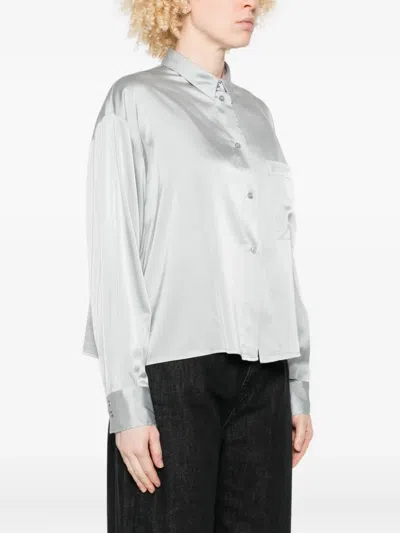 Forte Forte Long Sleeve Satin Top Featuring Pocket In Silver