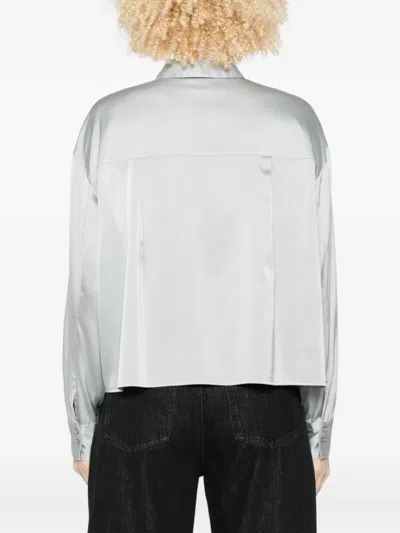 Forte Forte Long Sleeve Satin Top Featuring Pocket In Silver