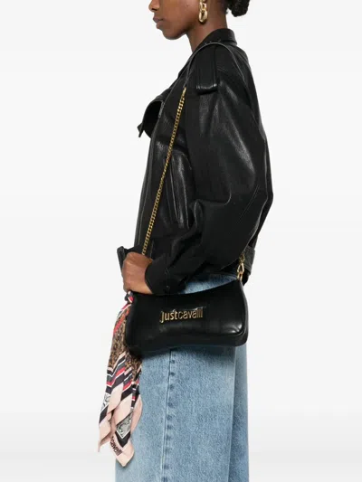 Just Cavalli Logo-plaque Chain Shoulder Bag In Black