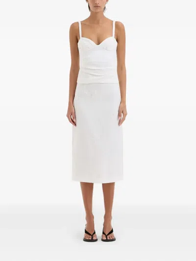 Sir Womens Ivory Alessandra Embroidered Linen Midi Skirt Xs In White