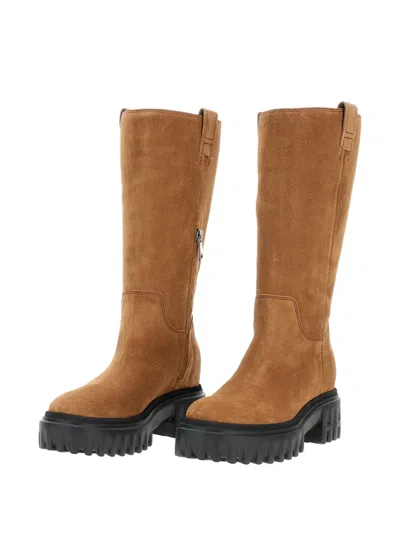 Hogan Chunky Sole Round Toe Ankle Boots In Brown