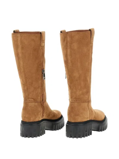 Hogan Chunky Sole Round Toe Ankle Boots In Brown