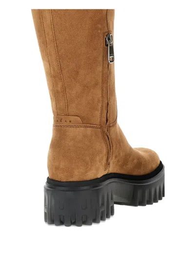 Hogan Chunky Sole Round Toe Ankle Boots In Brown