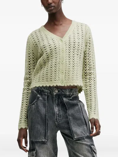 Allsaints Vivian Button-front Eyelet Cardigan In Green