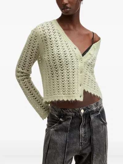 Allsaints Vivian Button-front Eyelet Cardigan In Green