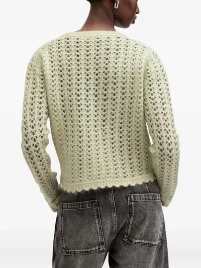 Allsaints Vivian Button-front Eyelet Cardigan In Green