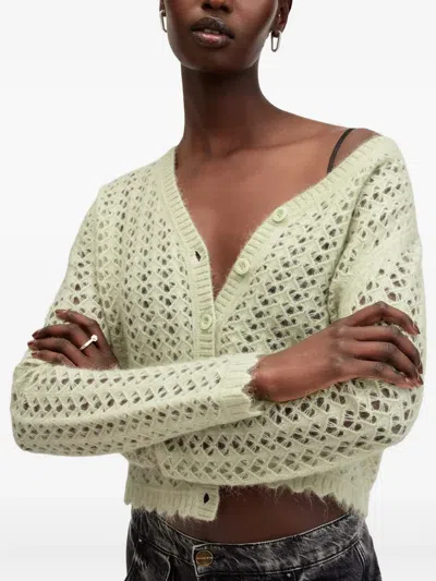 Allsaints Vivian Button-front Eyelet Cardigan In Green
