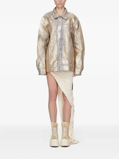 Rick Owens Drkshdw Metallic Cracked-effect Jacket In Gold