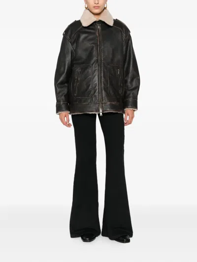 Eraldo Shearling-collar Leather Jacket In Brown