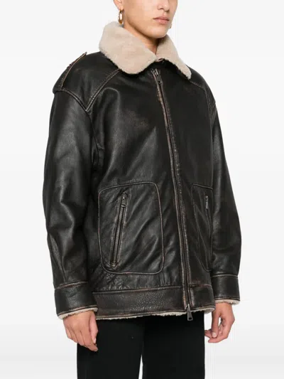 Eraldo Shearling-collar Leather Jacket In Brown
