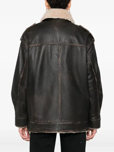 Eraldo Shearling-collar Leather Jacket In Brown