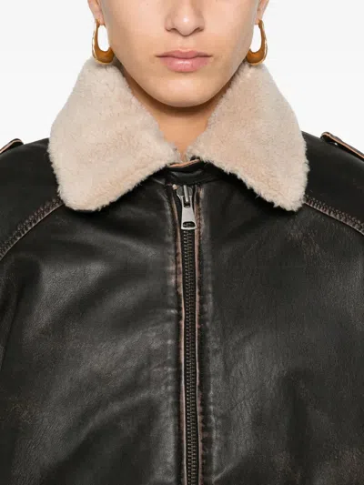 Eraldo Shearling-collar Leather Jacket In Brown