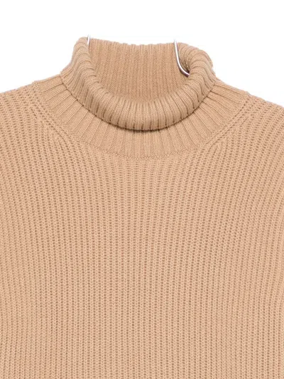 Msgm Turtleneck Sweater With Contrast Hem And Long Sleeves In Brown