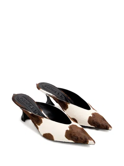 Mugler 55 Fang Cowhide Pointed-toe Mules In Brown