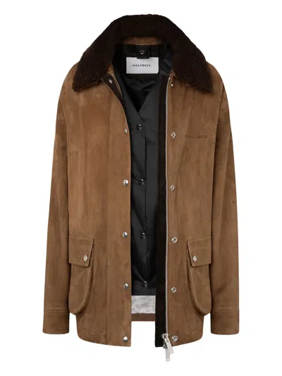 灯芯绒领绒面皮夹克