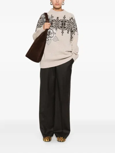 Blugirl Brown Wool Sweater With Geometric Pattern In Neutral