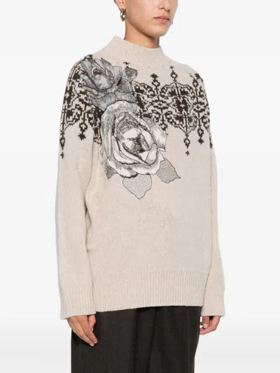 Blugirl Brown Wool Sweater With Geometric Pattern In Neutral