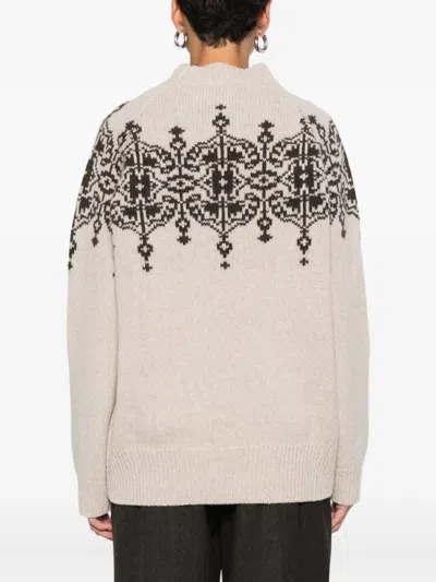 Blugirl Brown Wool Sweater With Geometric Pattern In Neutral